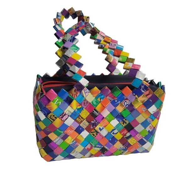 Handbags - Structured Artsy Quirky Vibrant Contemporary Candy Wrapper Statement Handbag O/S